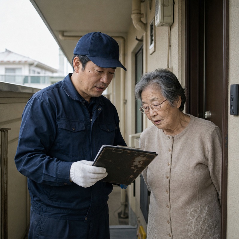 作業前にご依頼内容や建物の許可を確認する様子